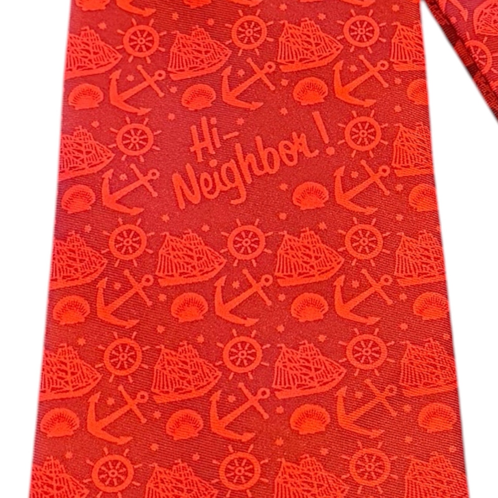 Narrgansett Beer Hi Neighbor! Red Allover Nautical Print Neck Tie Sailboat — image 4 of 6